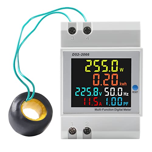 Electricity Single Phase Energy Meter Tester Electricity Usage Monitor AC 250V-450V AC 0-100A Ampermeter Power Voltmeter Ammeter Voltage Amps Watt Kwh Frequency Power Factor Multimeter - External CT