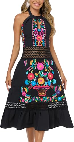 Mexican Dress Embroidered Casual Halter Off Shoulder Maxi Cocktail Dresses Sexy Dress for Women Date Night3