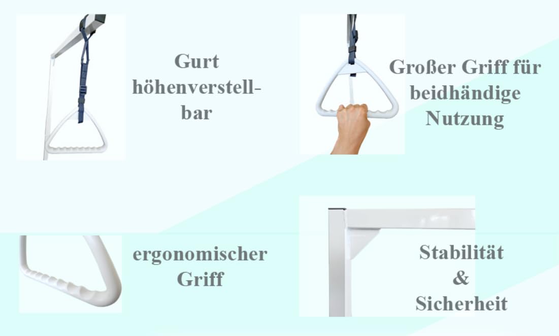 FabaCare Bettgalgen freistehend bis 130 kg Körpergewicht | mobiler Galgen für normales Bett, Krankenbett, Pflegebett | Aufrichthilfe, Bettgriff, Bettaufrichter mit Trapezgriff