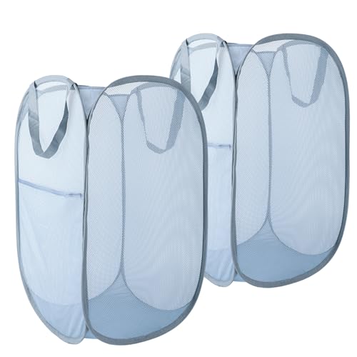 Image of Upgraded 100L Extra Large Collapsible Laundry Baskets, 2 Pack XL Mesh Pop Up Laundry Hamper with Handles, Portable Travel Laundry Basket, Foldable Hamper. Grey. 2V