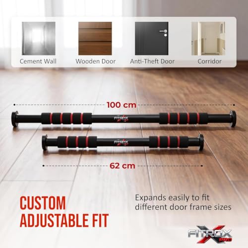 Image of Fitrox Pro Doorway Pull-Up Bar, Adjustable Chin-Up Bar with Foam Grip, Home Gym Workout, Tool Free