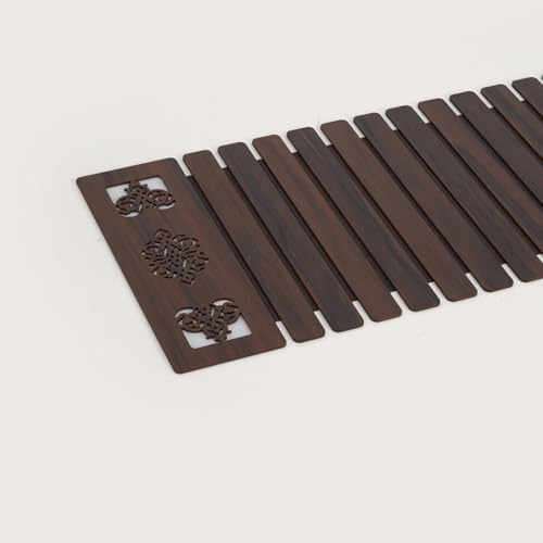 Image of HOME 360 Modern Slat Table Runner | Decorative Finish MDF Slats with Intricate Cut-Out Patterns | 14X72 Inches | Rollable Table Centerpiece for Dining Room, Kitchen | (Darkbrown 1, 14X72 INCH)