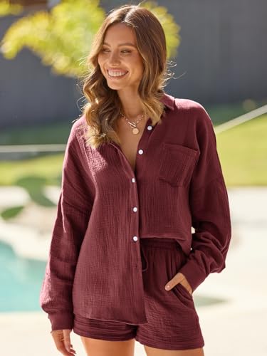 Image of AUTOMET 2 Piece Sets For Women Lounge Wear Matching Two Piece Outfit | Oversized Shirts And Shorts,Summer Outfits 2026,Vacation Beach Outfits,Travel Outfits,Maternity sets