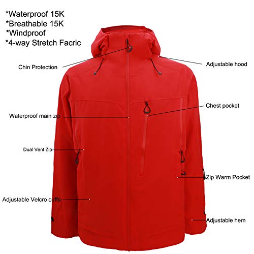 Fit Space Performance Insulated Ski Jacket For Men Waterproof Snowboarding Rain Jacket Winter Warm Snow Coat With Zip-Off Hood (Red, Small) #TOP1