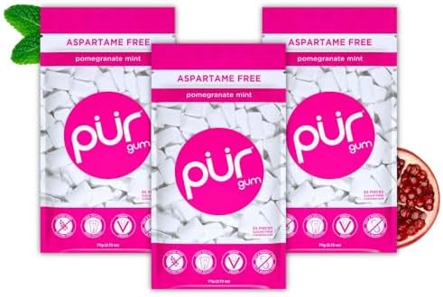 PUR Gum | Aspartame Free Chewing Gum | 100% Xylitol | Natural Pomegranate Mint Flavored Gum, 55 Pieces (Pack of 3)