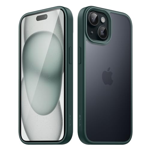 Image of JETech Matte Cover Case for iPhone 15 6.1-Inch, Shockproof Case Military Grade Drop Protection, Frosted Translucent Back Phone Cover, Anti-Fingerprint (Dark Green)