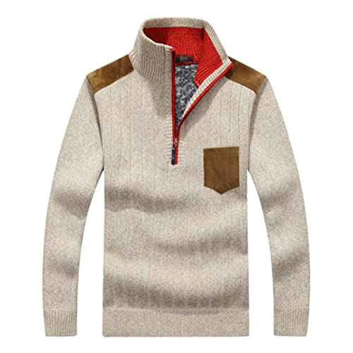 Pull polaire homme col montant demi-zip beige élégant hiver taille L