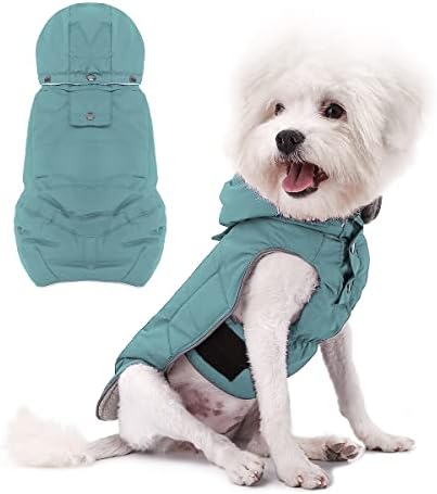 voopet Warm Dog Jacket, Snowproof Windproof Waterproof Dog Winter Coat for Cold Weather - Soft Fleece Lining and Warm Thick Padded Dog Snow Coat with Detachable Hood for Puppy Small Medium Dogs