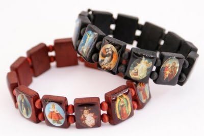 Set Of Two 2 Wood Holy Saints Bracelet Rosary,Jesus, Ann Rita, Mary- BR14/15
