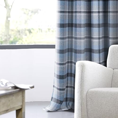 always4u 100% Blackout Tartan Curtains Highland Check Eyelet Curtain Woolen Look Plaid Brushed Cheque Pair of Window Treatment for Bedroom Living Room Light Blue 66 * 90 Inches - Image 6