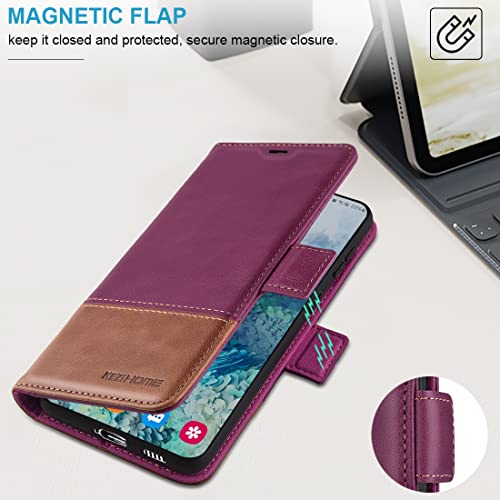 Kezihome Case For Galaxy S23 5G, Genuine Leather [Rfid Blocking] Samsung S23 5G Wallet Case Magnetic Folio Flip With Card Slots Kickstand Phone Cover Compatible With Galaxy S23 (2023) (Purple/Brown) #TOP5