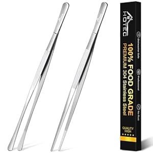 Hotec 12-Inch Stainless Steel Tongs, Multipurpose Tweezer Food Tongs Stainless Steel Steak Clip BBQ Long Tweezer Tongsg, Grilling and Baking, Cooking Tweezers Precision Serrated Tips, Set of 2