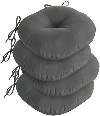 downluxe Round Outdoor Chair Cushions, Waterproof Memory Foam Bistro Patio Furniture Cushions 15″ x 15″, Dark Grey, 4 Pack for Home Garden Furniture Decoration