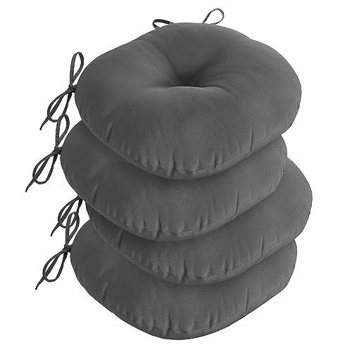 downluxe Bistro Chair Cushions for Patio Furniture, Water-Resistant Round Outdoor Chair Cushions Set of 4 with Non-Slip Ties, 15" x 15", Dark Grey