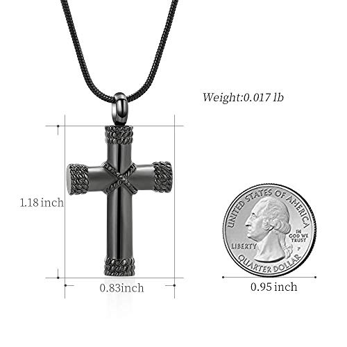 Rope Winding Cross Cremation Ashes Urn Pendant Necklace Memorial Keepsake Jewelry Lord’s Prayer Cross Ashes Necklaces (Black) #TOP4