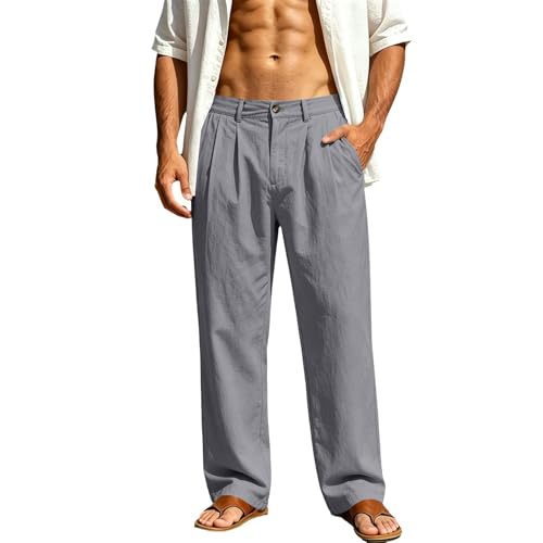 Pantalon de plage en coton et lin homme coupe droite décontractée pour les vacances