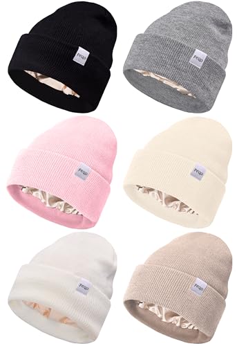 Bonnet anti frisottis d'hiver FEQO doublé de satin doux contre la casse