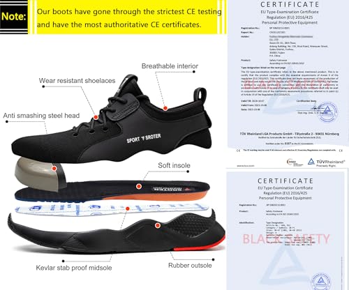 Image of Black Safety Shoes Mens Safety Trainers Womens Steel Toe Cap Trainers Work Boots Lightweight Breathable Industrial Sneakers