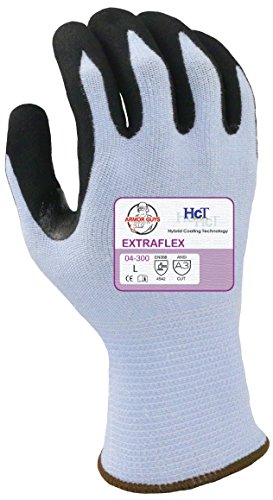 Armor Guys 04-300 (XXL) 1 Extraflex, 13g, Light Blue Engineered Yarn, Black HCT MicroFoam Nitrile Palm Coating (One Pair), XXL,Light Blue