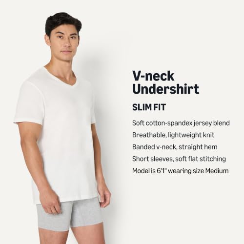 Image of Amazon Essentials Men's Slim Fit V-Neck Undershirt, Breathable Cotton, Pack of 6