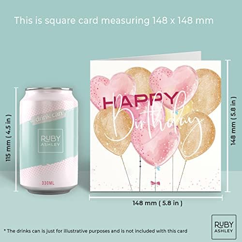 Birthday Card for Female Adult or Child. Balloon Happy Birthday Card for Her with Pink Envelope.