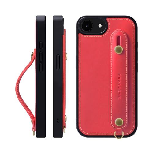 HANATORA for iPhone 17e 16e �P�[�X �{�v �ϏՌ� �w�ʃx���g �X�g���b�v�����O �X�}�z�P�[�X �X�}�z �X�^���h�@�\ �R�[�h�z���_�[ �K���X�t�B���� �t�� �I�C���h���U�[ �M�t�g ���b�h GH-16e-Red-m