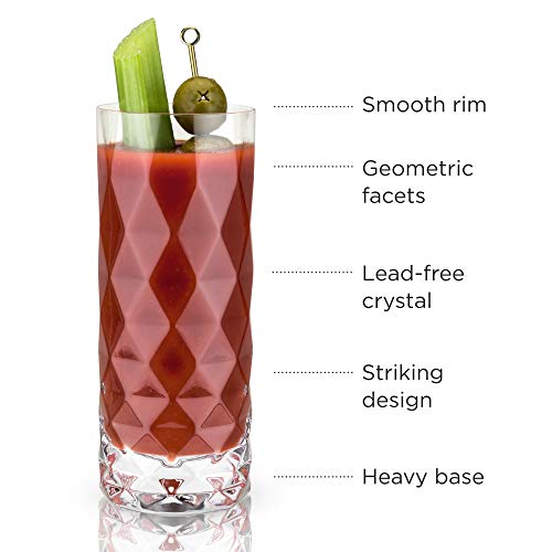 Viski Raye Gem Crystal Highball Tumblers Set Of 2 - Premium Crystal Drinking Glasses, Fancy Highball Cocktail Glassware Gift Set, 14 Oz #TOP1