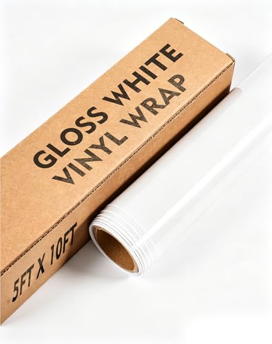 Image of Gloss White Car Vinyl Wrap Roll for Cars, 10ft x 5ft Vinyl Wrap Film for Cars Body Protection, Scratch Resistance with Air Release Technology (Gloss White)