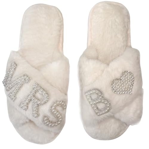 OJXTRDE MRS Bride Slippers Wedding Cross Band Slippers Open Toe White Bridal Theme Shoes Bridal Shower Gift for Wedding Day Hen Party