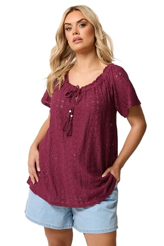 Yours Curve Red Broderie Anglaise Top - Women's - Plus Size Curve