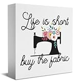 SENJIAN Sewing Room Decor Sewing Supplies Birthday Wooden Box Sign for Home Office Bedroom Living Room Desk Table Decoration