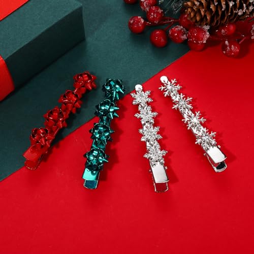 4PCS Pinzas para el cabello con copo de nieve navideño para mujeres, clip de pelo con cristal de rhinestone, accesorio festivo para disfraces de Navidad (Rojo Verde Plata) miniatura 3