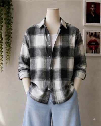 Generic Men's Black & White Checkered Boxy Fit Shirt - Image 3
