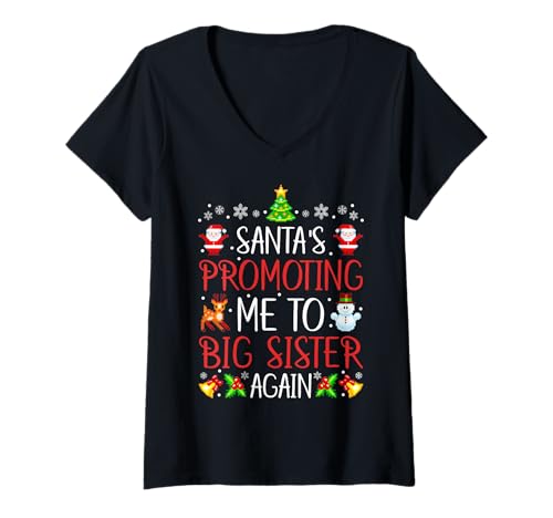Femme Le Père Noël Fait de Moi Une Fois de Plus Une Grande sœur, révélation de Noël T-Shirt avec Col en V