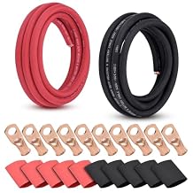 2 AWG Welding Cable Kit with Ring Terminals & Heat Shrink Tubing - 20ft Total 10ft Red +10ft Black OFC Copper +10x 3/8" Terminals +5 Red/5 Black Tubing - American Standard