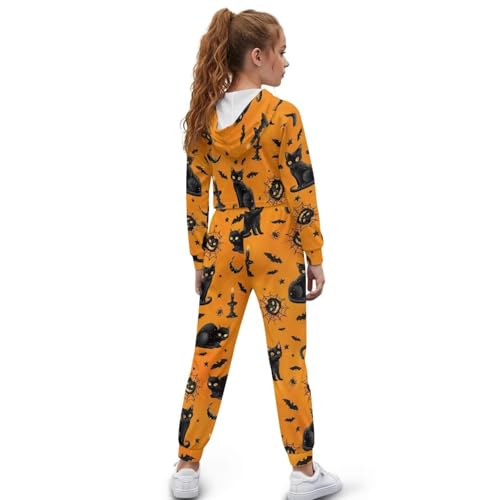 Girls Crop Sports Hoodies Outfits,Cuffed Jogger Sweatpants and Long Sleeve Breathable Polyester Hoodie (4-13Y)3