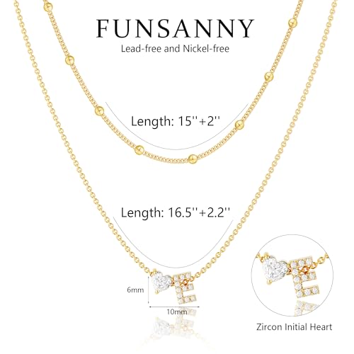 Initial Heart Necklaces for Women - Dainty Cute Necklace Small Layered 14K Gold Plated A-Z Letter CZ Pendant Trendy Satellite Chain Necklaces for Women Non Tarnish Gold Jewelry Set Gift