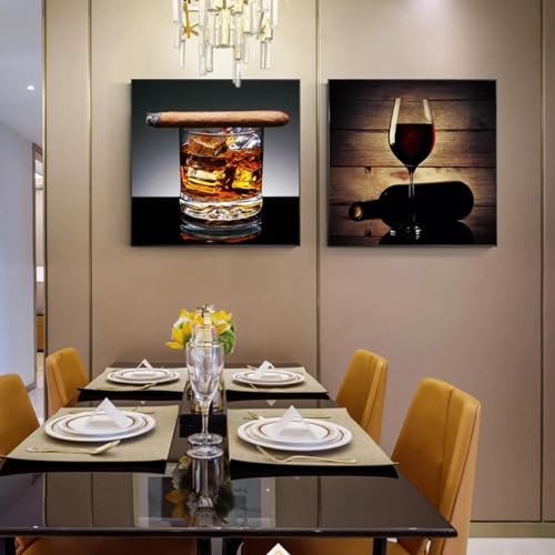 Peintures de vin rouge et affiches de cigares sur toile 50x50cm * 2