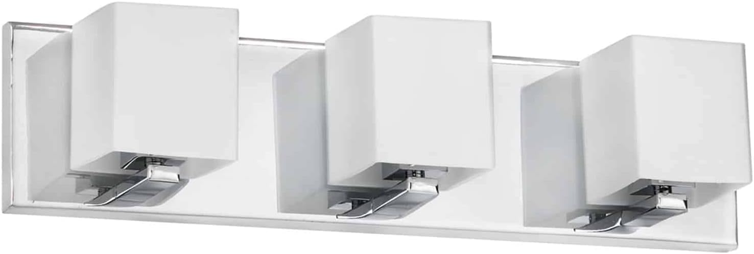Dainolite Verona Modern Metal Vanity Light with White Glass Shade, 19", Polished Chrome and White