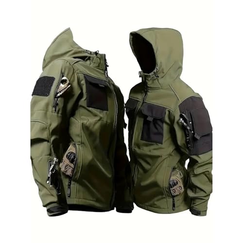 Chaqueta cortavientos SoftShell para hombre con muchos bolsillos prácticos, impermeable, cortavientos, abrigos con capucha de alta calidad, corte ajustado, chaqueta cálida para exteriores, cremallera