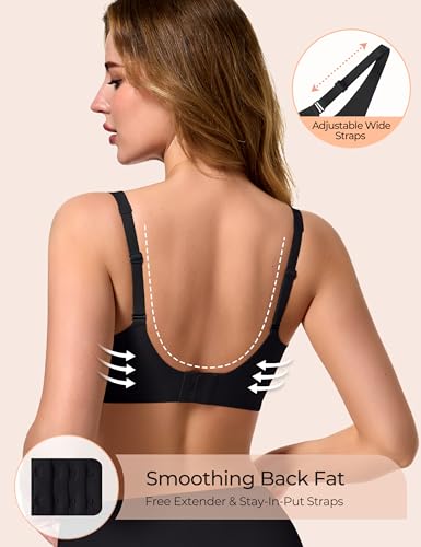 EUYZOU Womens Wireless Jelly Bras Comfortable Deep V Supportive No Underwire Bras T-Shirt Push Up Seamless Everyday Bra, Black XL — view 3
