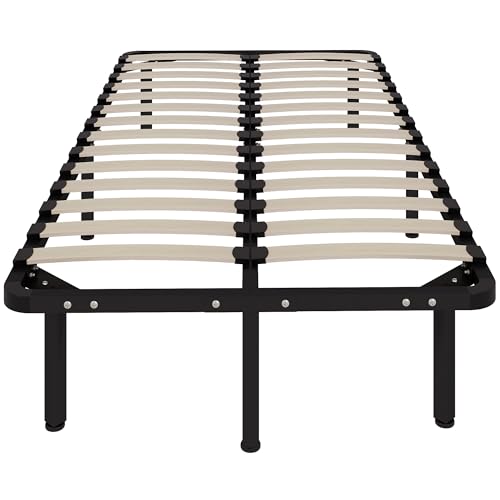 HOMCOM Somier Individual 90x190 cm con 28 Lamas, Somier Individual de Madera con Estructura de Acero y Espacio de Almacenaje Inferior, para Dormitorio, Fácil Montaje, Altura 31cm, Negro