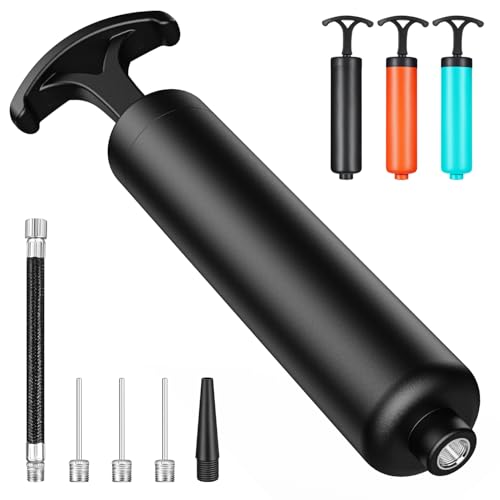 Poonoo Ball Pump for Sport Balls, Soccer Ball Pump with 3 Needles, Nozzle, Extension Hose, Complete Hand Pump Kit Perfect for Volleyball, Basketball, Rugby, Balloon, Push & Pull Inflator System