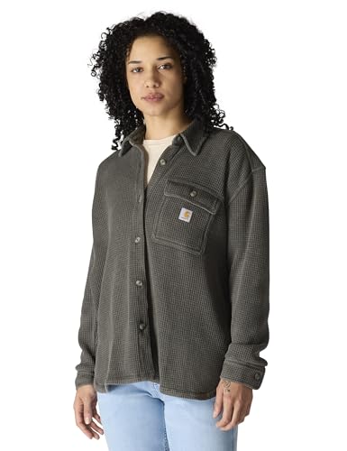 Carhartt Women's Oversized-Fit Heavyweight Waffle Knit Shirt, Carbon Heather, X-Large