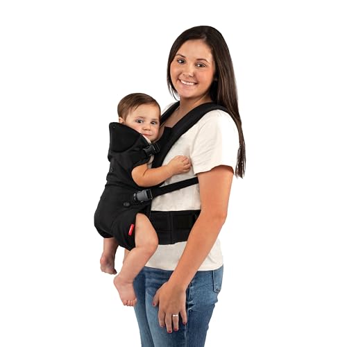 Nuby Baby Carrier with 3 Carry Positions, Adjustable Leg Support for “M” Position, Padded Shoulder Straps & Waist Belt – Lightweight, Comfortable & Secure Inward, Outward & Back Carry Option, Black