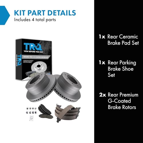 Image of TRQ Rear Brake Pad & Rotor Kit Parking Brake Shoe Set Ceramic Premium G-Coated Compatible with 2013-2021 Ford F-250 Super Duty F-350 Super Duty
