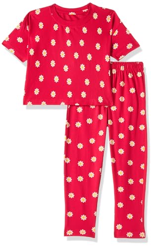 Image of T2F Girls Cotton Printed Oversized Fit Crop Top and Pant Pajama Set