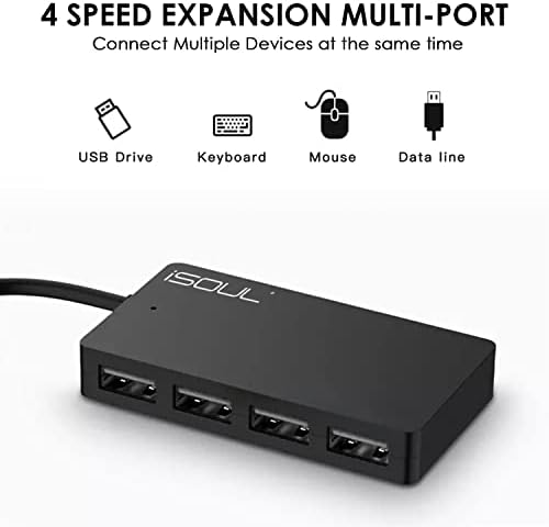 ISOUL USB Hub, 4-Port Ultra-Slim USB 2.0 Hub Portable Adapter High speed Expansion Multi USB Hub Splitter Lead Adapter Cable For PC Laptop, Desktop, PS3 PS4, Xbox, Wii, MAC, NoteBook, MacBook, NetBook