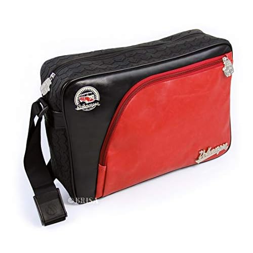 Brisa VW Collection - Volkswagen Furgoneta Hippie Bus T1 Van Bolso de hombro de polipiel (PU) con Perfil de neumáticos, Bolsa bandolera Vintage, Accesorio de moda para Viaje/Regalo (L/Rojo&Negro)