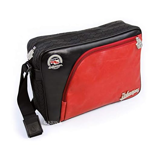 Brisa VW Collection - Volkswagen Furgoneta Hippie Bus T1 Van Bolso de hombro de polipiel (PU) con Perfil de neumáticos, Bolsa bandolera Vintage, Accesorio de moda para Viaje/Regalo (L/Rojo&Negro)